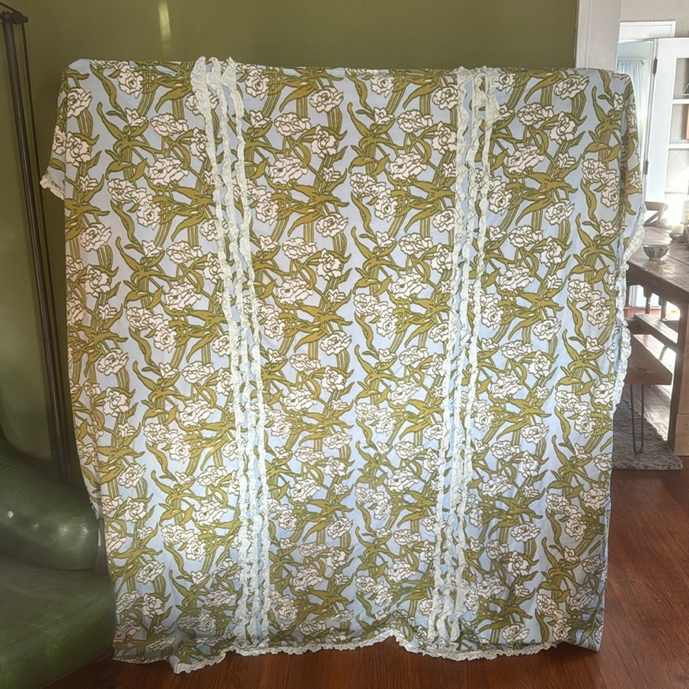 Anthropologie blue and green floral shower curtain